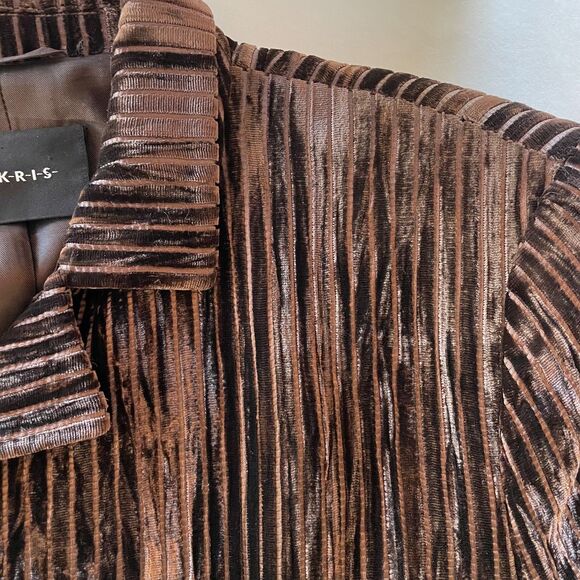 Akris Women's Brown Crushed Velvet Ribbed Pinstripe Single Breasted Blazer Sz 14 - Picture 4 of 14